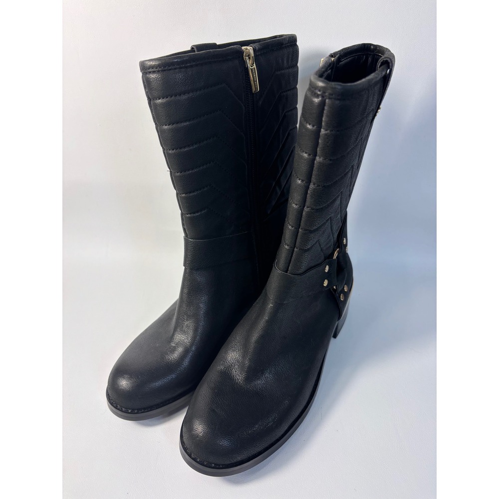 Vince Camuto Black Leather Boots Gold Hardware Women Size 7.5